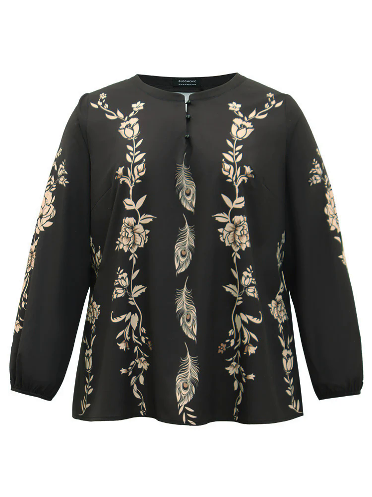 Floral Print Button Up Lantern Sleeve Blouse Floral Print Button Up Lantern Sleeve Blouse