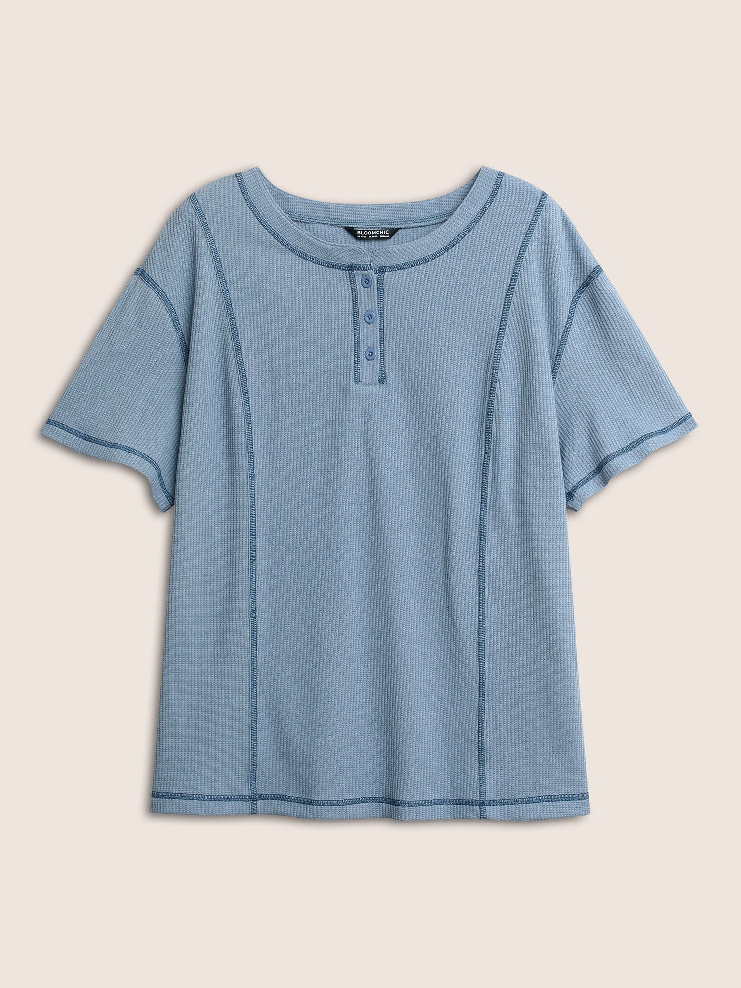 Waffle Knit Round Neck Button Up T-shirt Waffle Knit Round Neck Button Up T-shirt